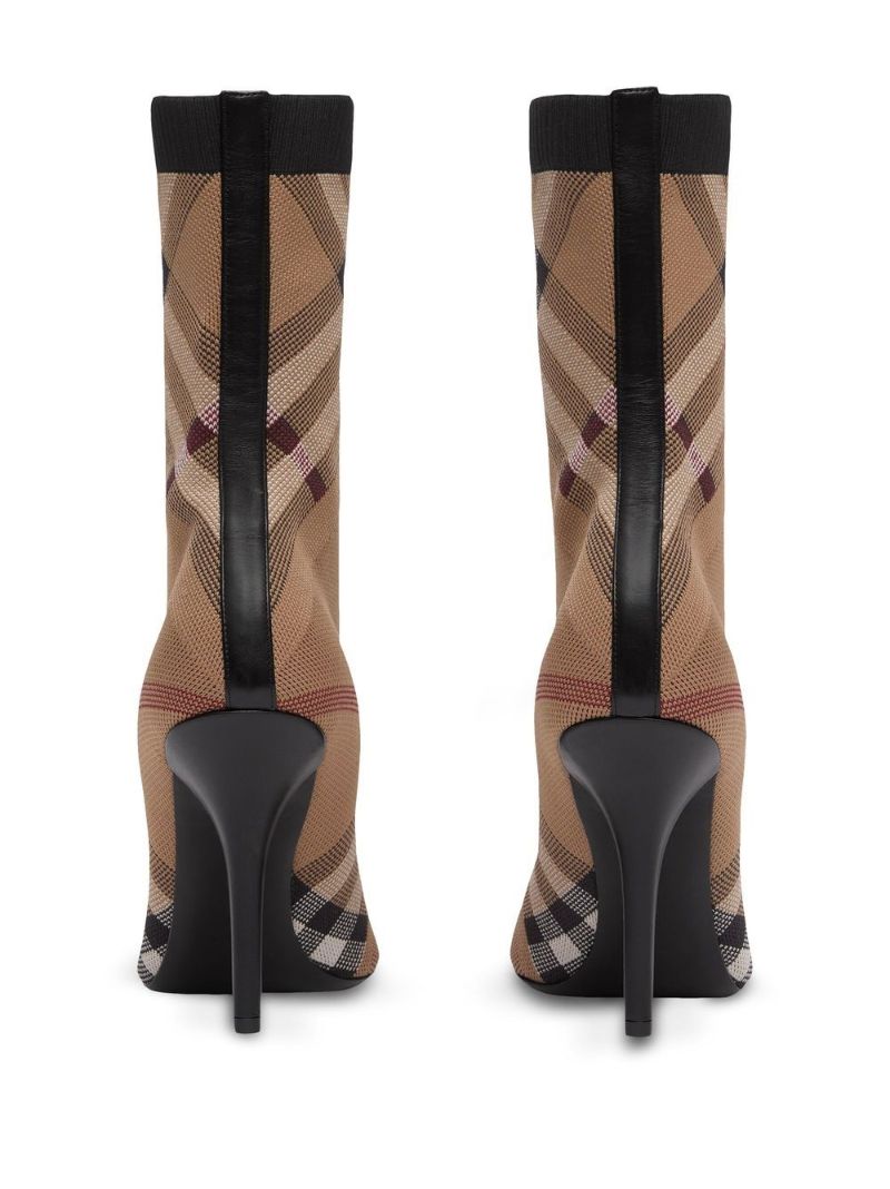 Brown Knitted Check Sock Boots
