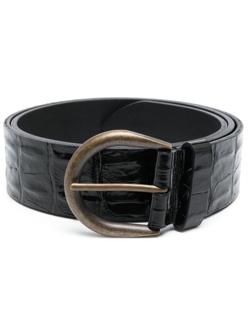 Black Runway Mock Croc Leather Belt