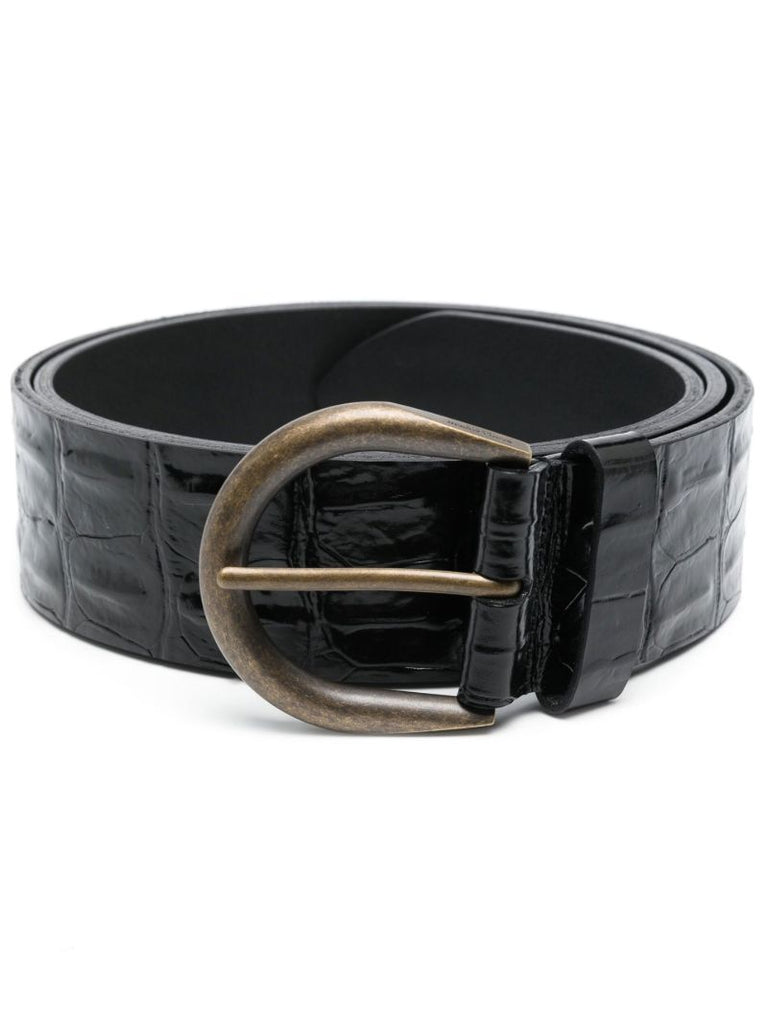 Black Runway Mock Croc Leather Belt