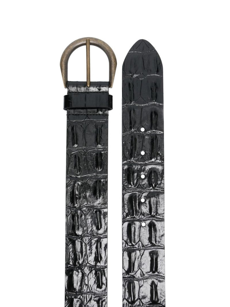 Black Runway Mock Croc Leather Belt