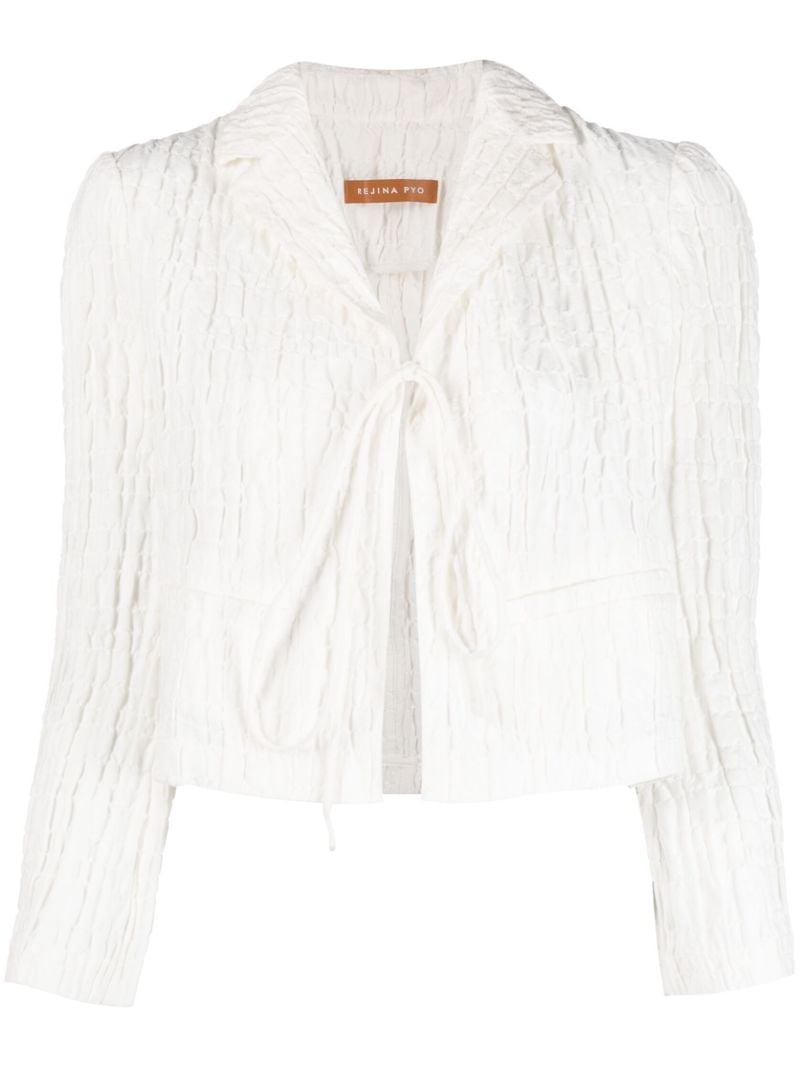 White Elani Smocked Cropped Blazer