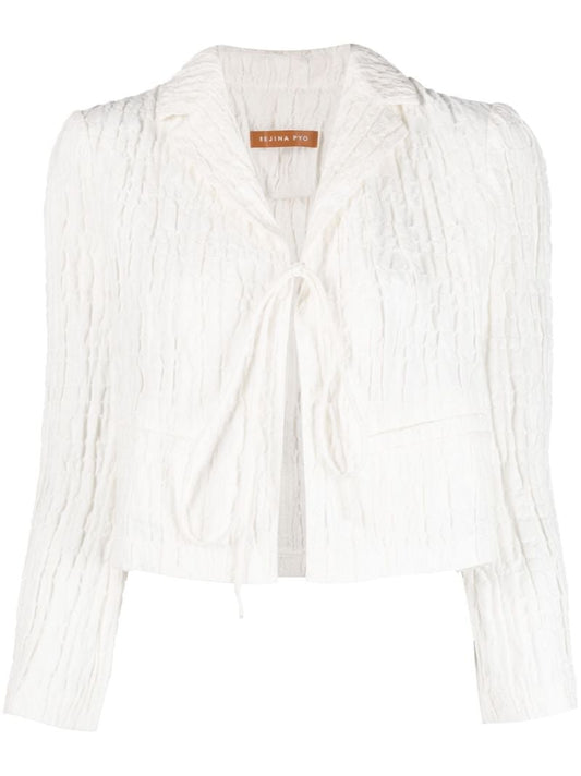 White Elani Smocked Cropped Blazer