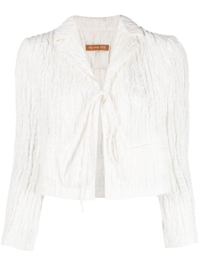 White Elani Smocked Cropped Blazer
