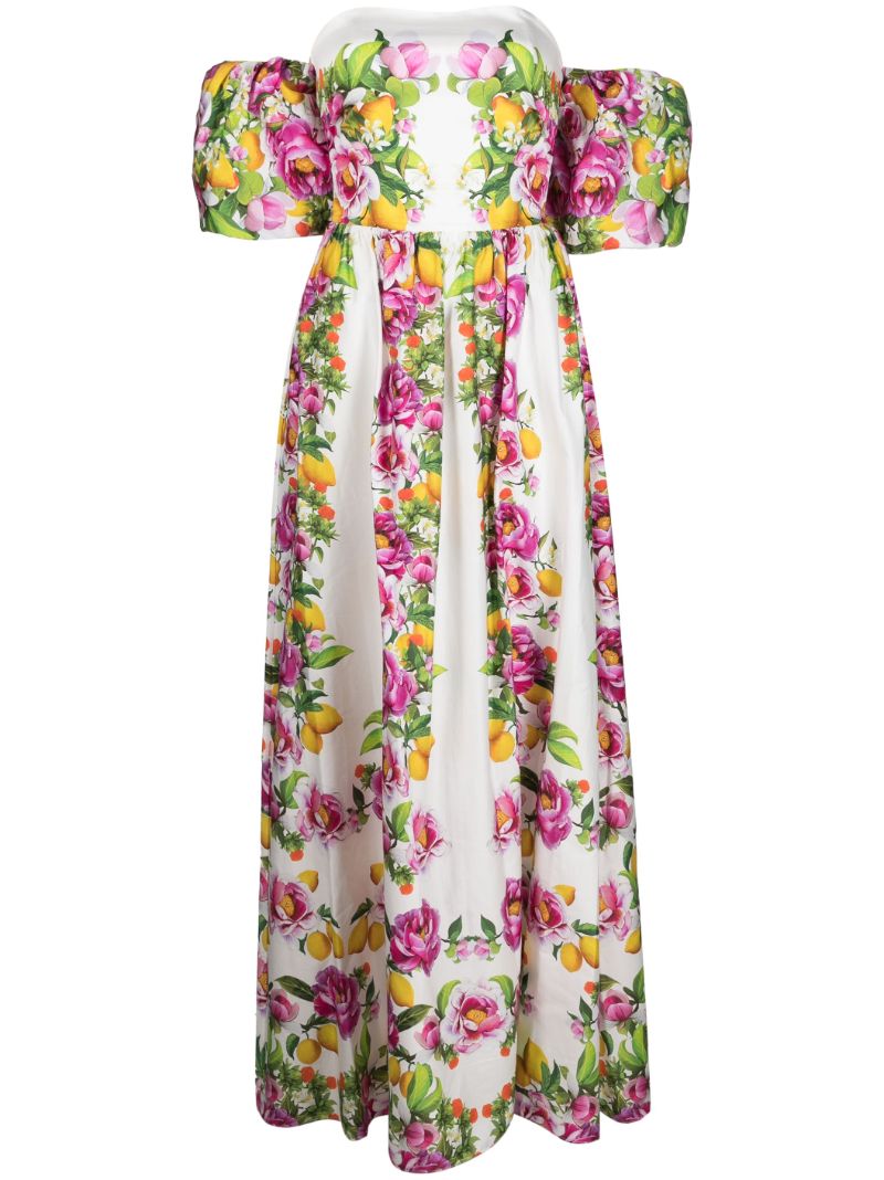 Pink Juliet Floral Print Off-shoulder Maxi Dress