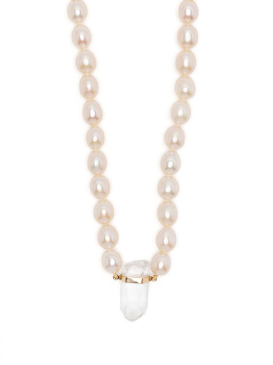 14k Yellow Gold Pearl and Quartz Necklace