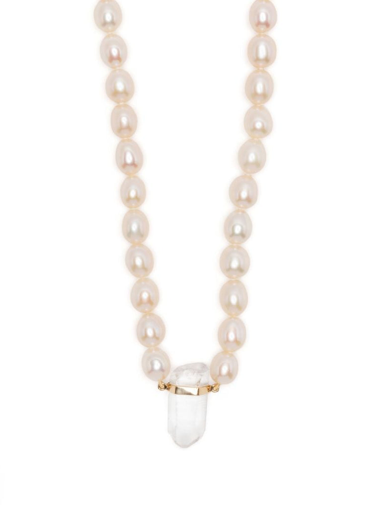 14k Yellow Gold Pearl and Quartz Necklace