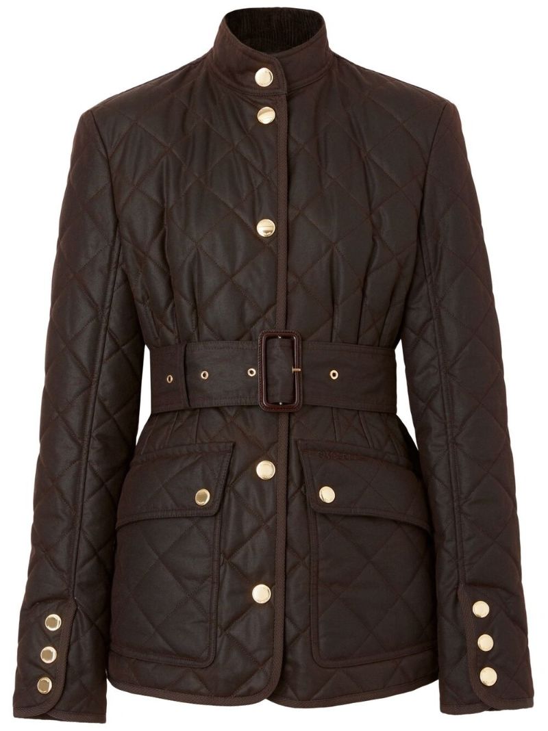 Brown Diamond Quilted Waxed Cotton Jacket