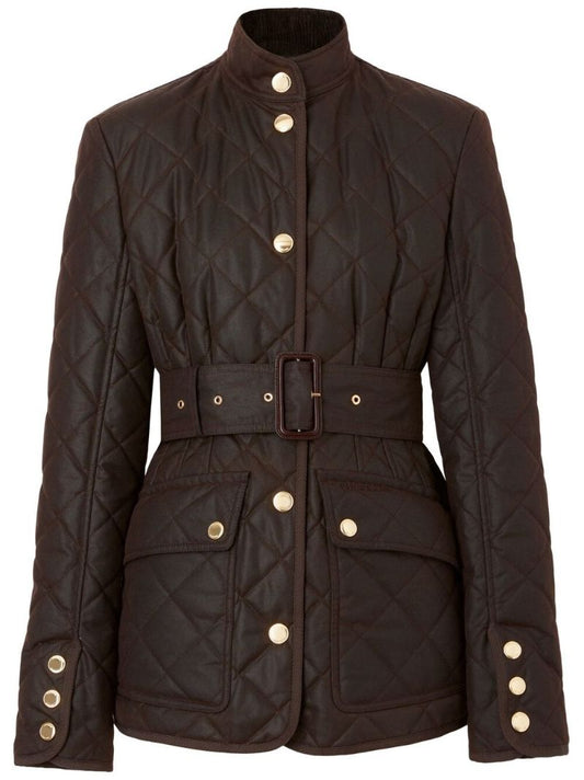 Brown Diamond Quilted Waxed Cotton Jacket