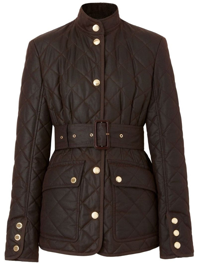 Brown Diamond Quilted Waxed Cotton Jacket