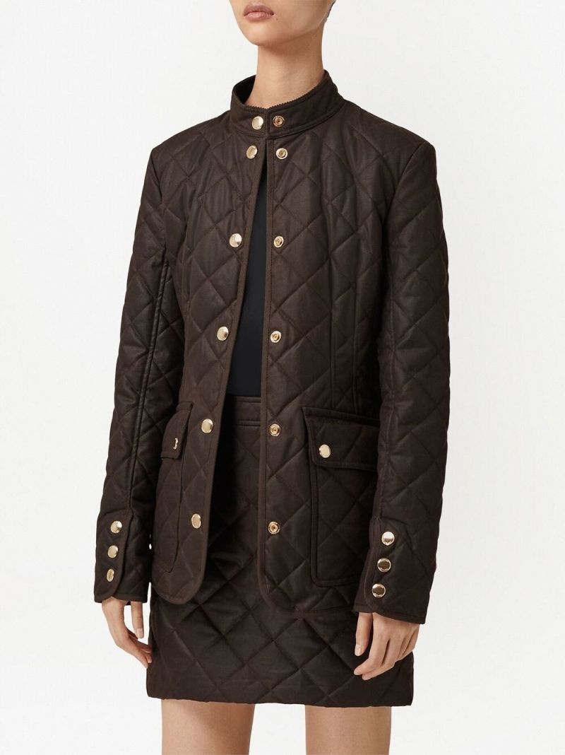 Brown Diamond Quilted Waxed Cotton Jacket
