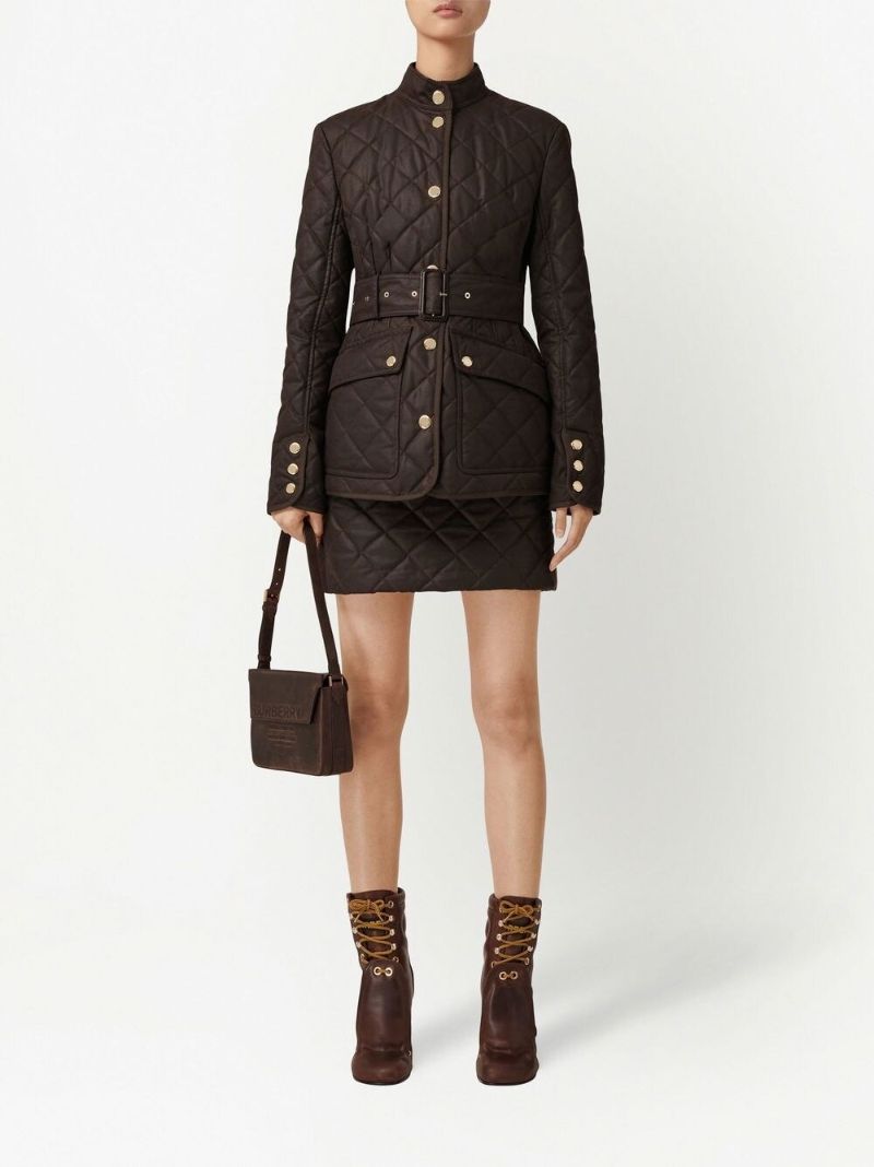 Brown Diamond Quilted Waxed Cotton Jacket