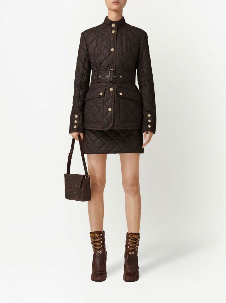 Brown Diamond Quilted Waxed Cotton Jacket