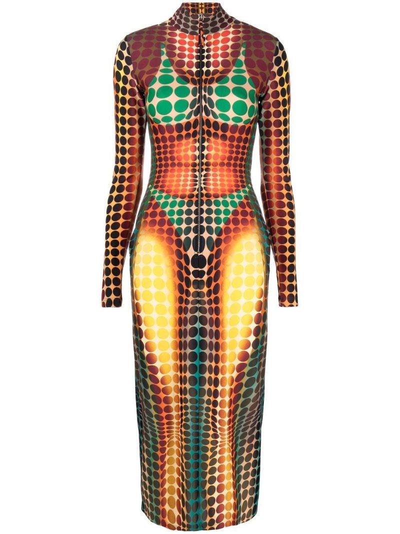 Orange the Brown Dots Print Midi Dress