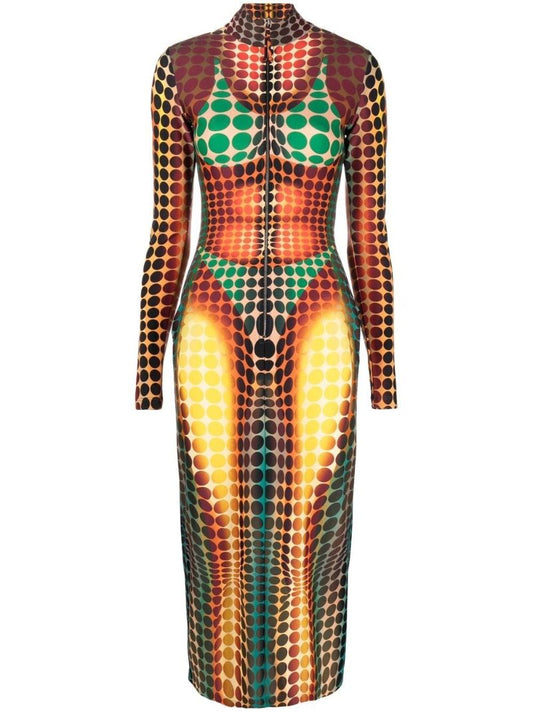 Orange the Brown Dots Print Midi Dress