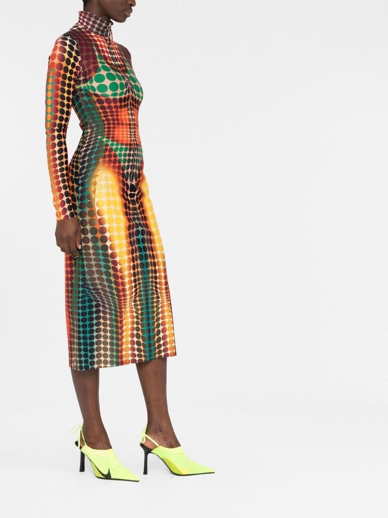 Orange the Brown Dots Print Midi Dress