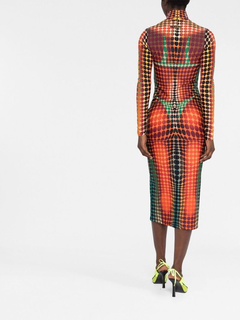 Orange the Brown Dots Print Midi Dress