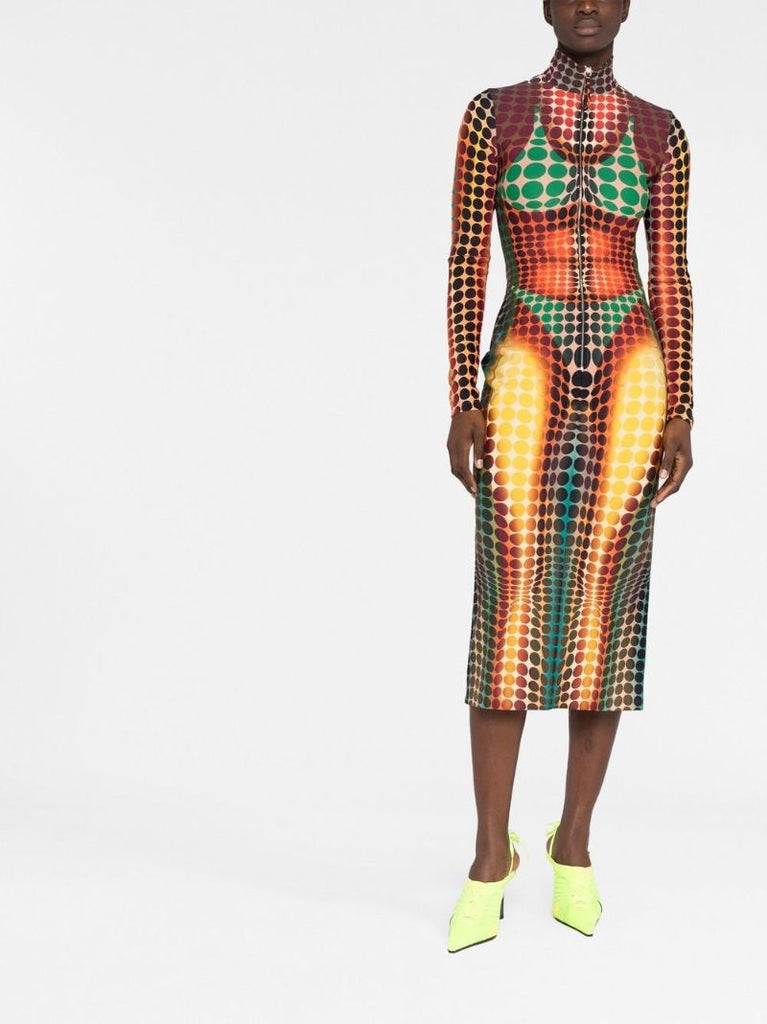 Orange the Brown Dots Print Midi Dress