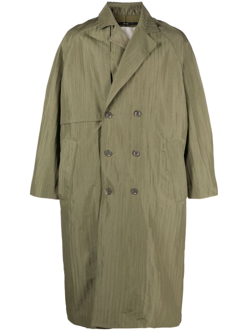 Sage Green Long Double-breasted Trench Coat