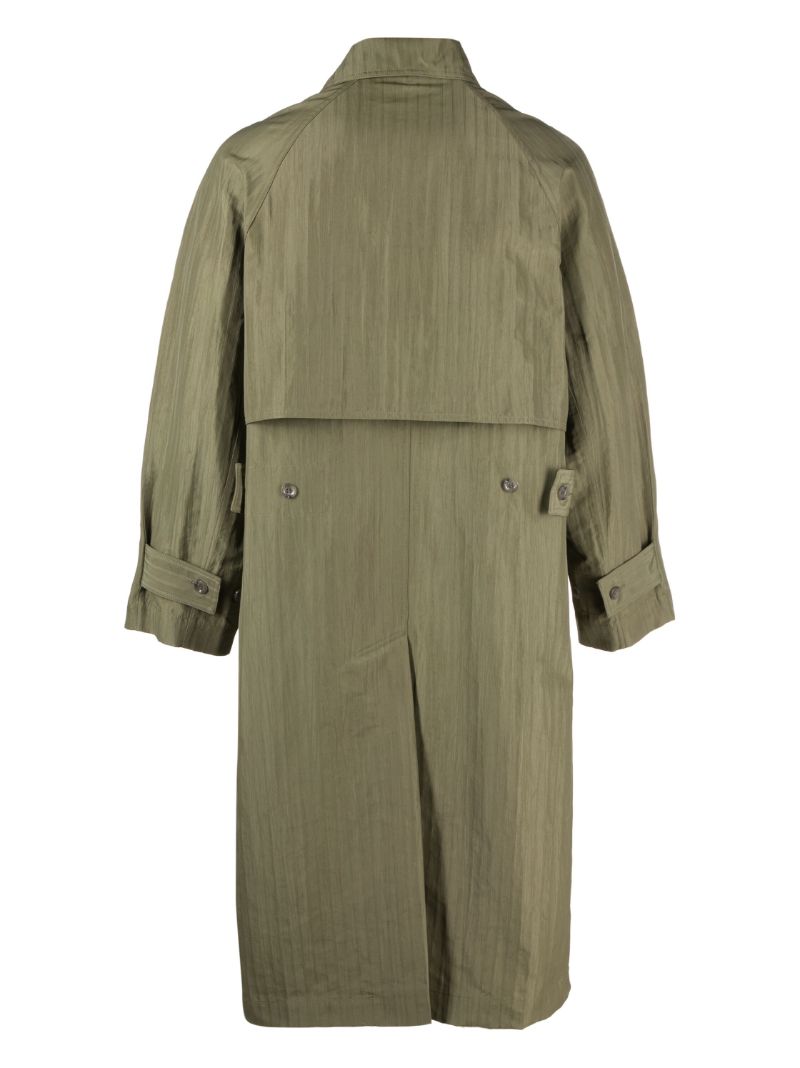 Sage Green Long Double-breasted Trench Coat
