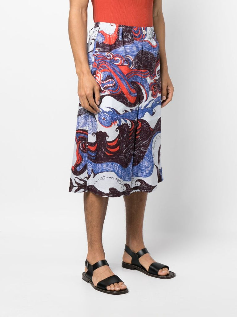 X Noviadi Angkasapura Blue Cotton Printed Bermuda Shorts