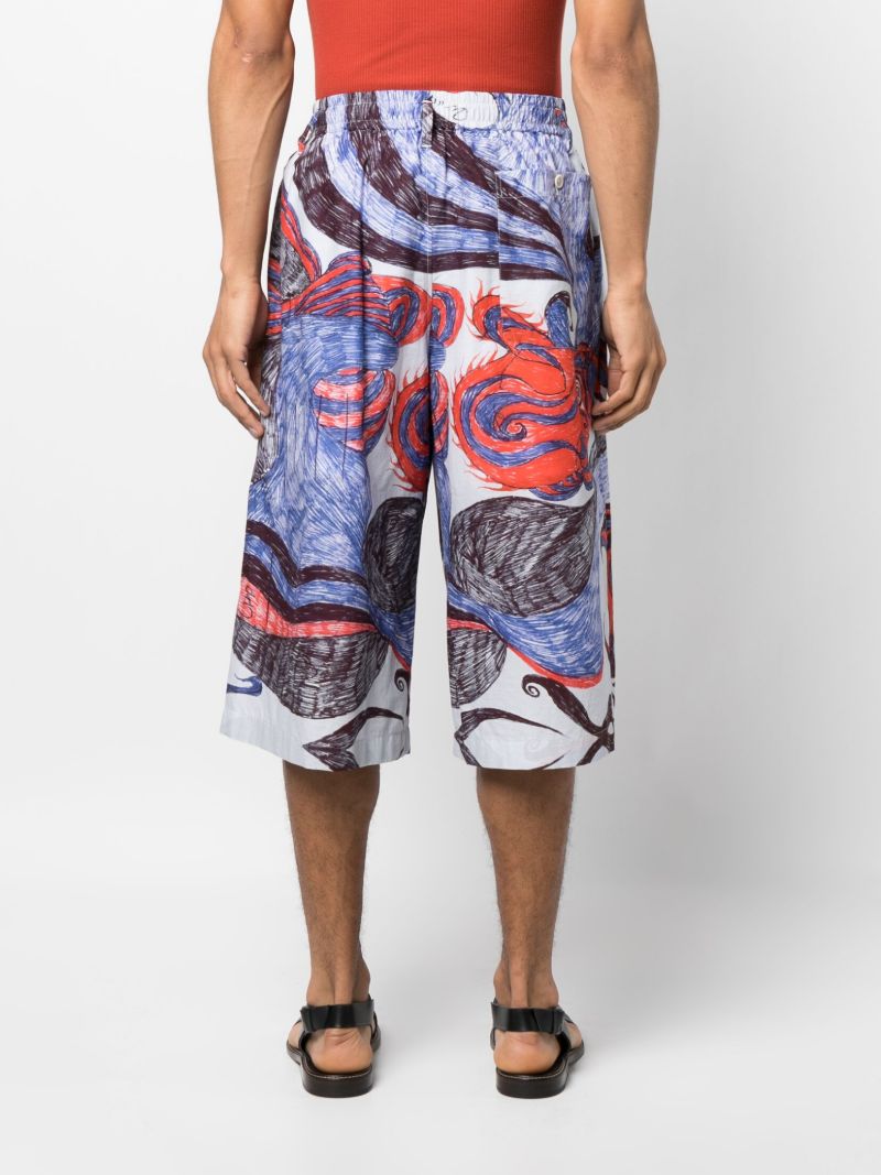 X Noviadi Angkasapura Blue Cotton Printed Bermuda Shorts