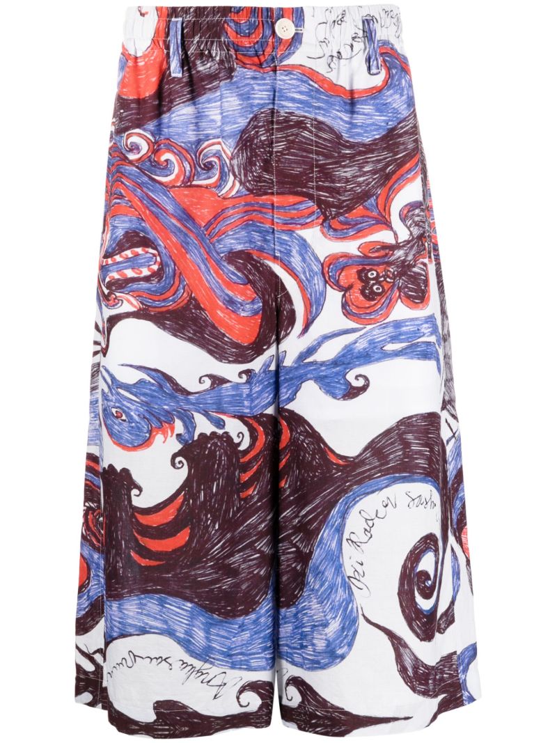 X Noviadi Angkasapura Blue Cotton Printed Bermuda Shorts