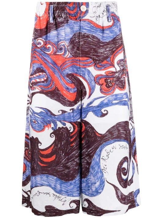X Noviadi Angkasapura Blue Cotton Printed Bermuda Shorts