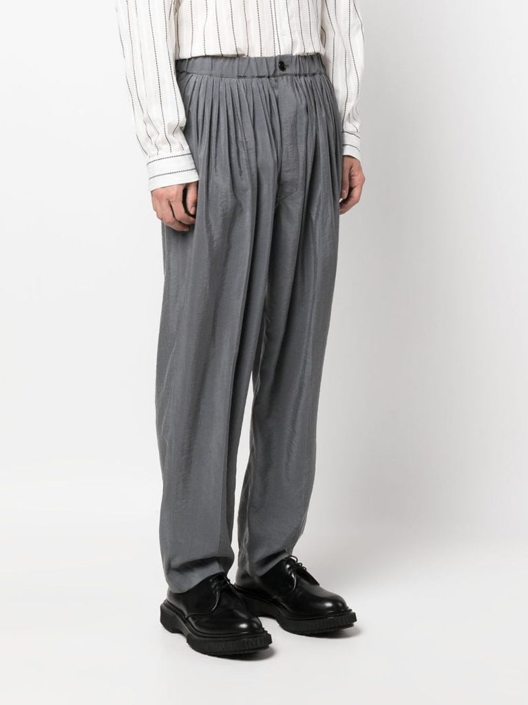 Grey Pleated Tapered Trousers