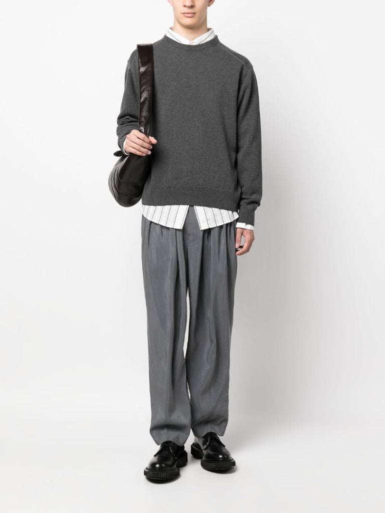Grey Pleated Tapered Trousers