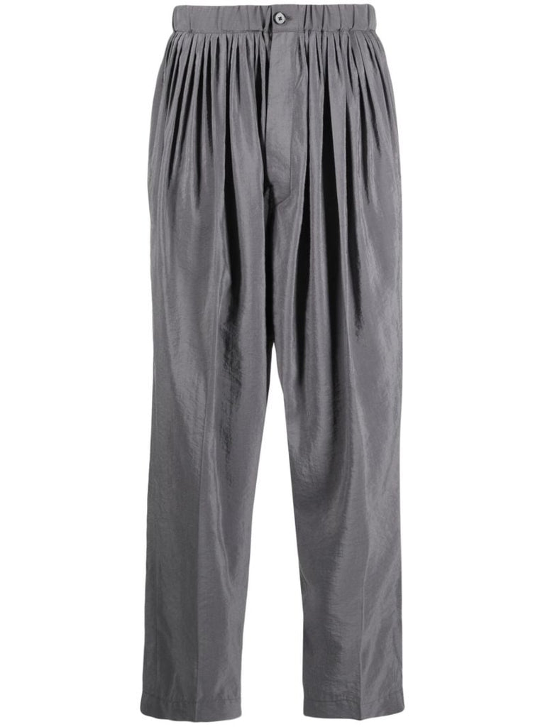 Grey Pleated Tapered Trousers