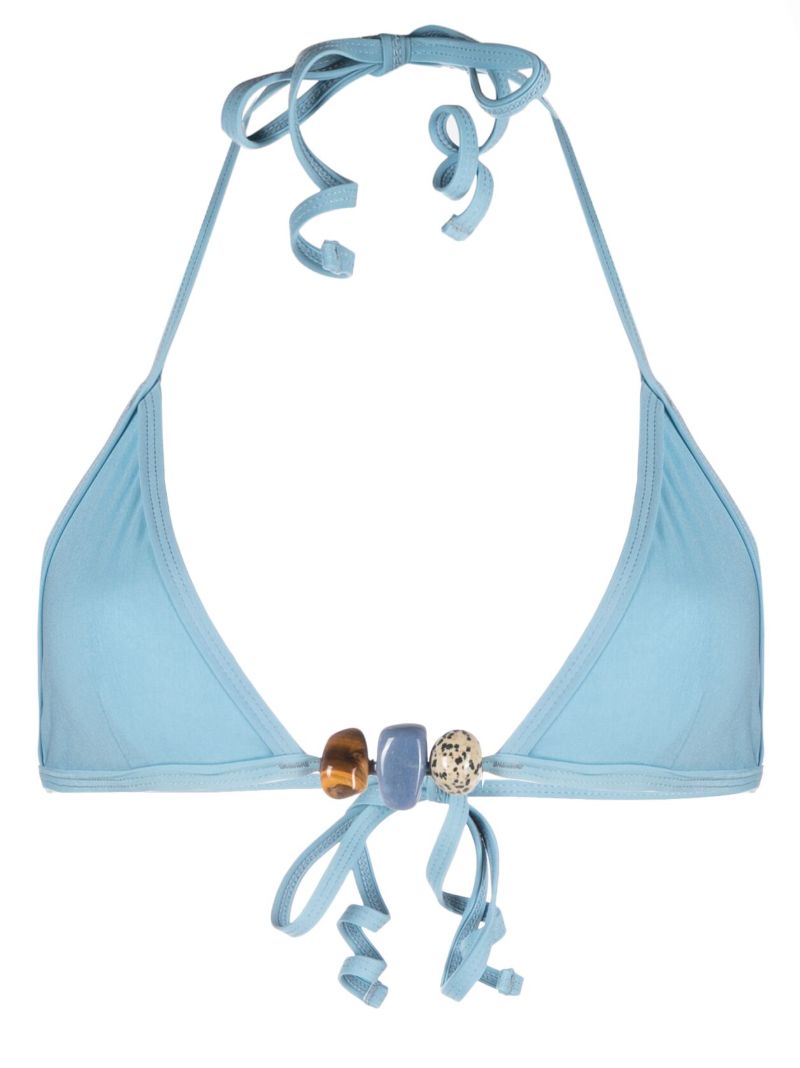 Blue Gemstone-embellished Bikini Top