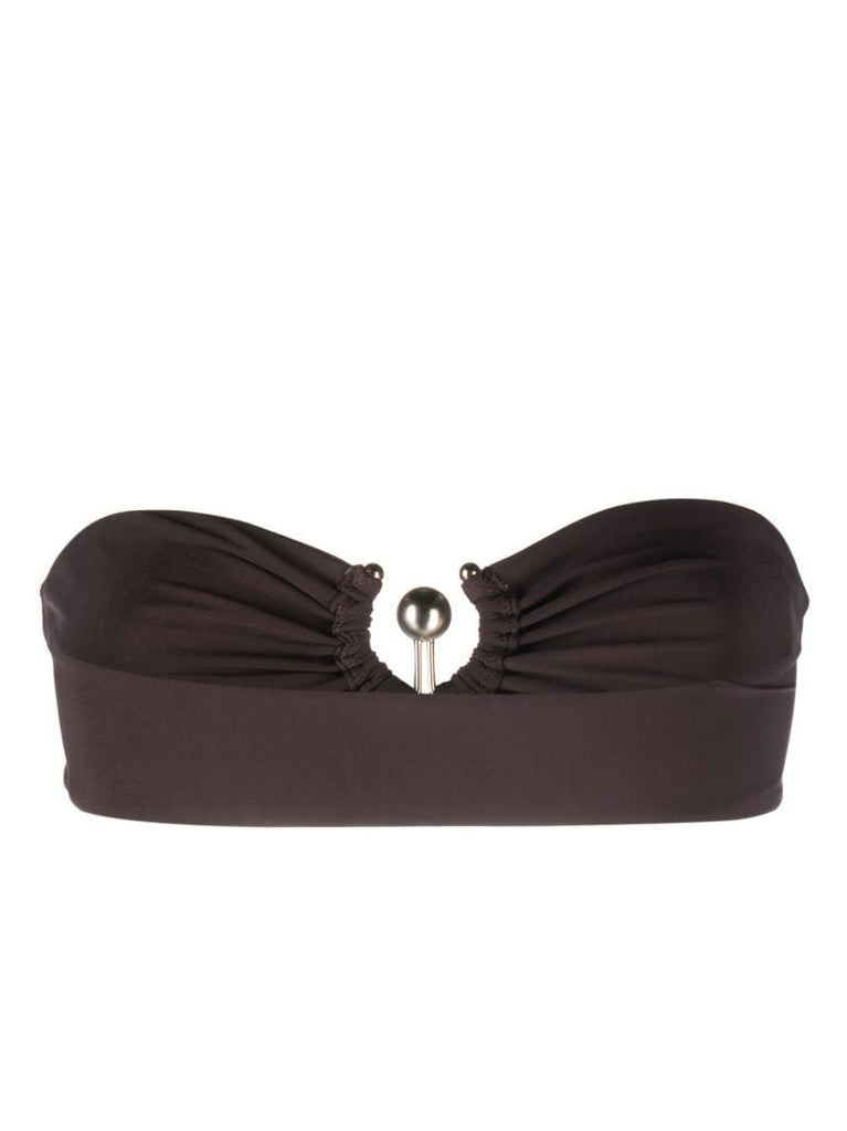 Brown Orbit Ruched Bandeau Bikini Top