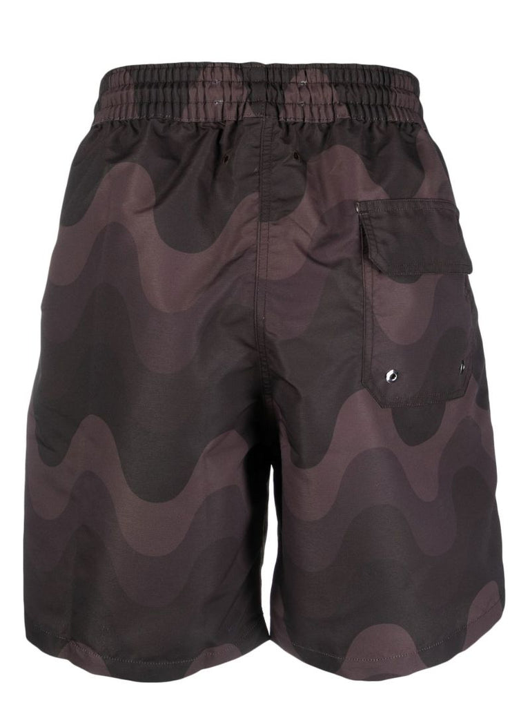 Brown Graphic Print Swim Shorts