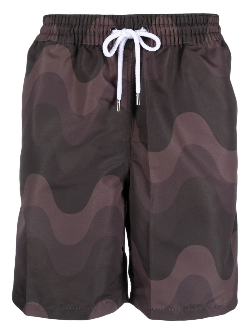 Brown Graphic Print Swim Shorts