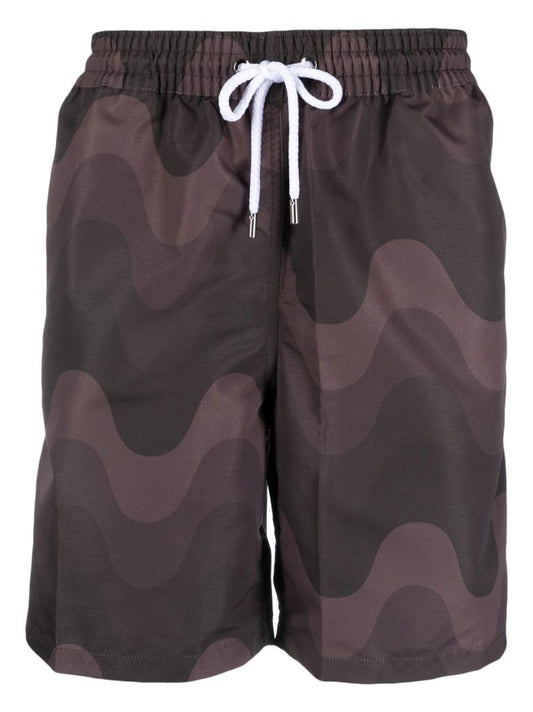 Brown Graphic Print Swim Shorts