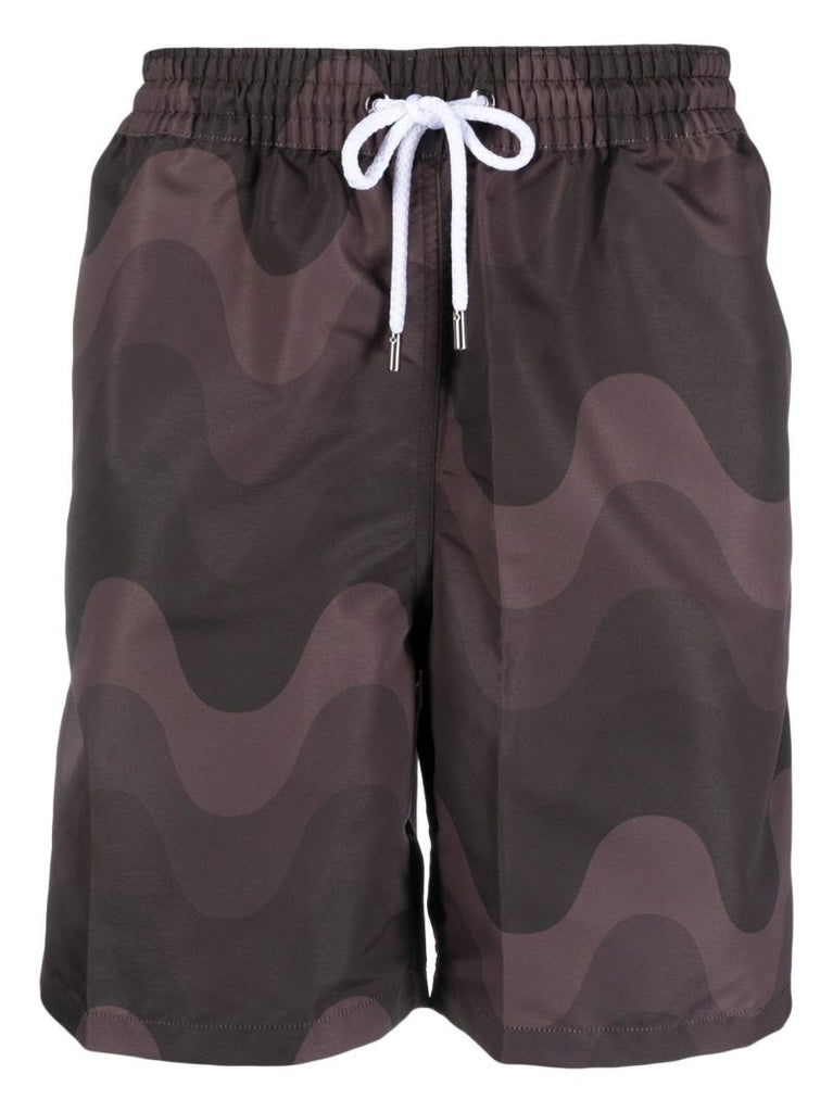 Brown Graphic Print Swim Shorts