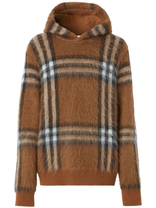 Brown Exaggerated Check Hoodie