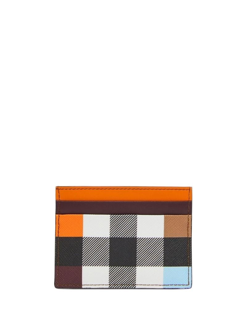 Brown Colourblock Check Leather Card Holder