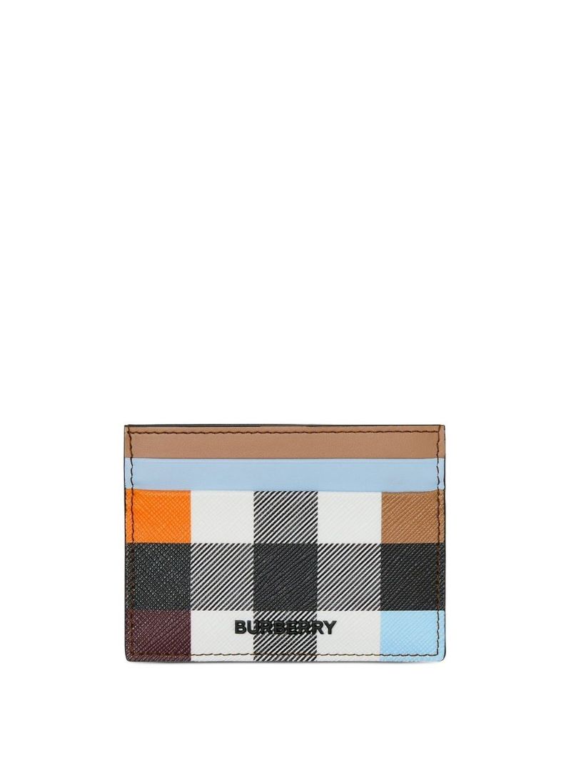 Brown Colourblock Check Leather Card Holder