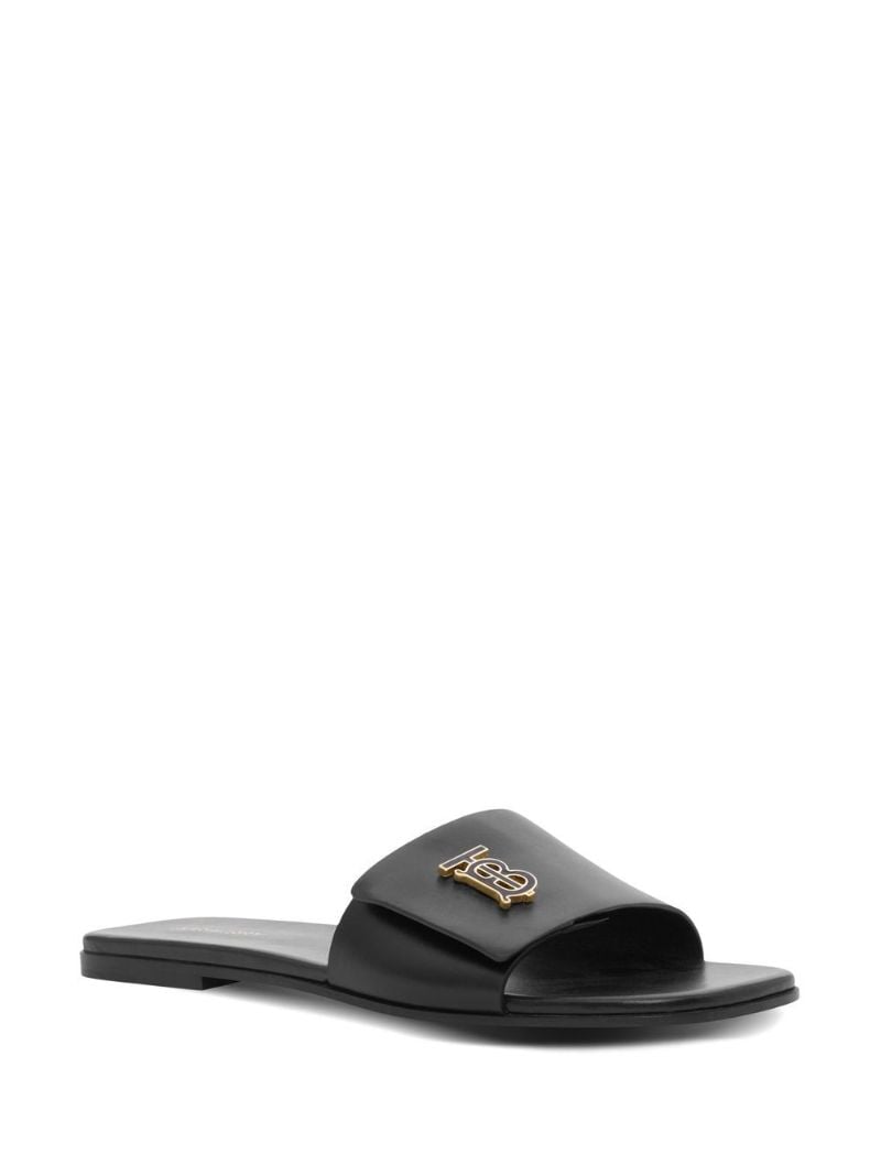 Black Logo Plaque Leather Slides