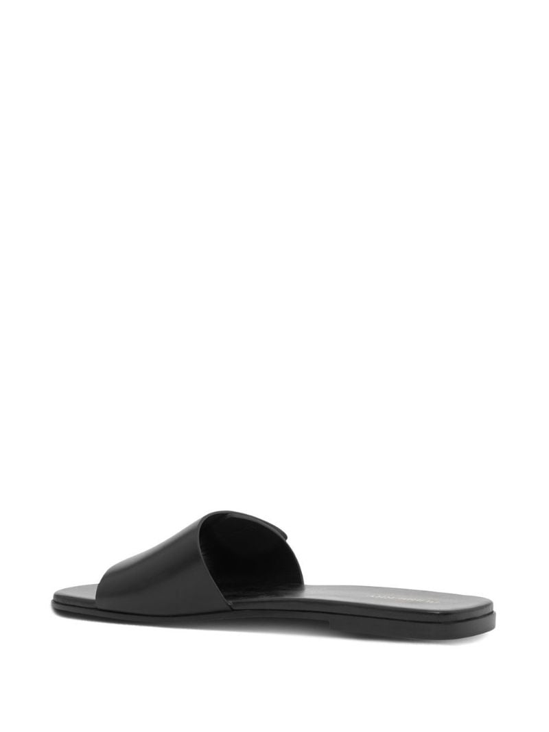 Black Logo Plaque Leather Slides