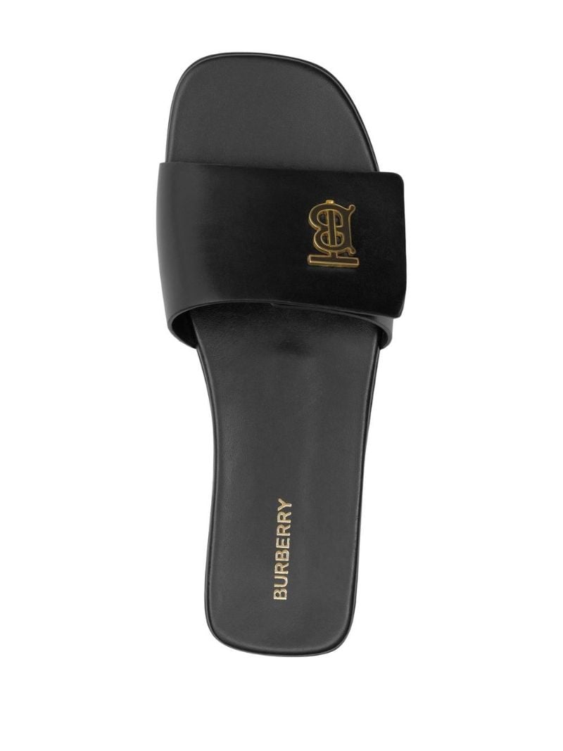 Black Logo Plaque Leather Slides