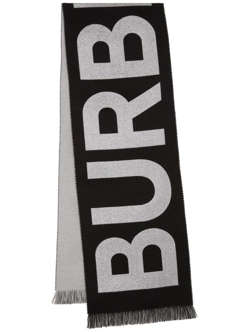 Black Logo Jacquard Wool Scarf
