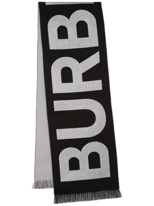 Black Logo Jacquard Wool Scarf