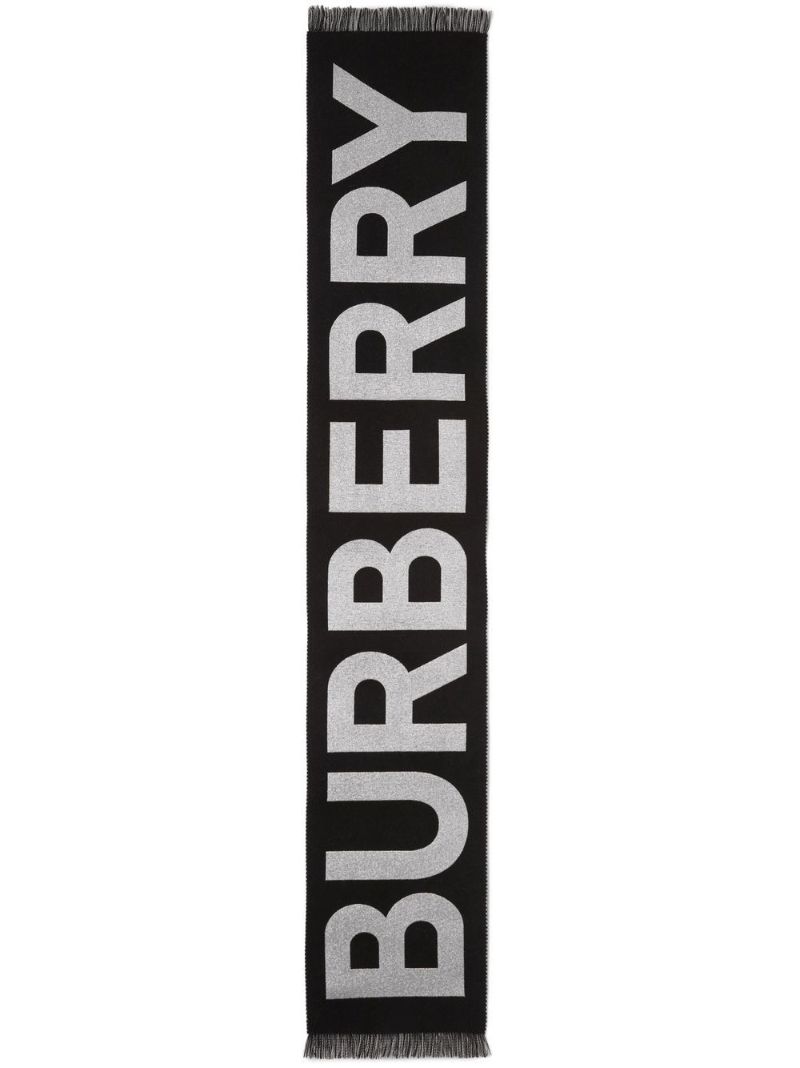 Black Logo Jacquard Wool Scarf