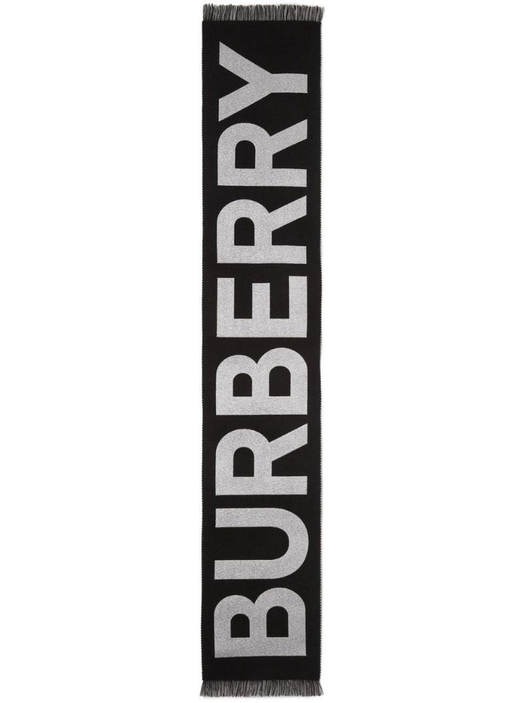 Black Logo Jacquard Wool Scarf