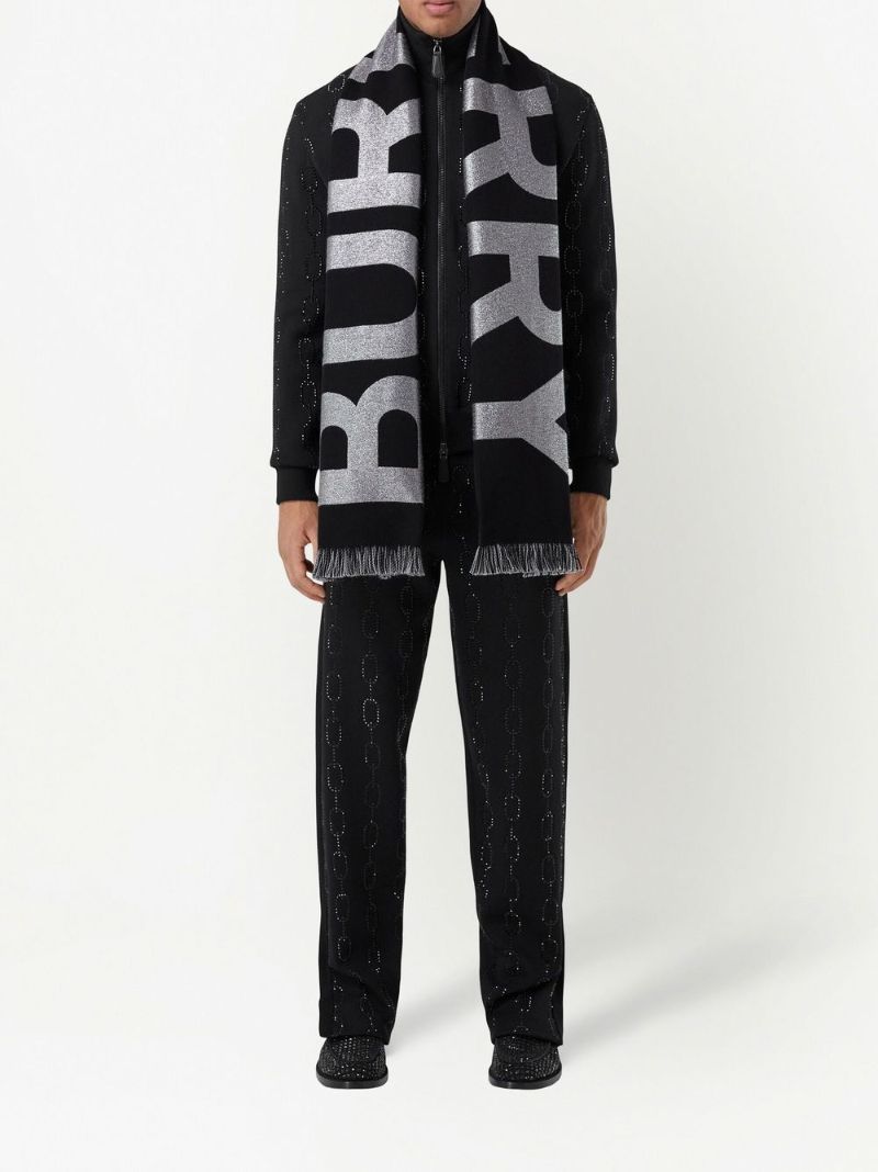 Black Logo Jacquard Wool Scarf