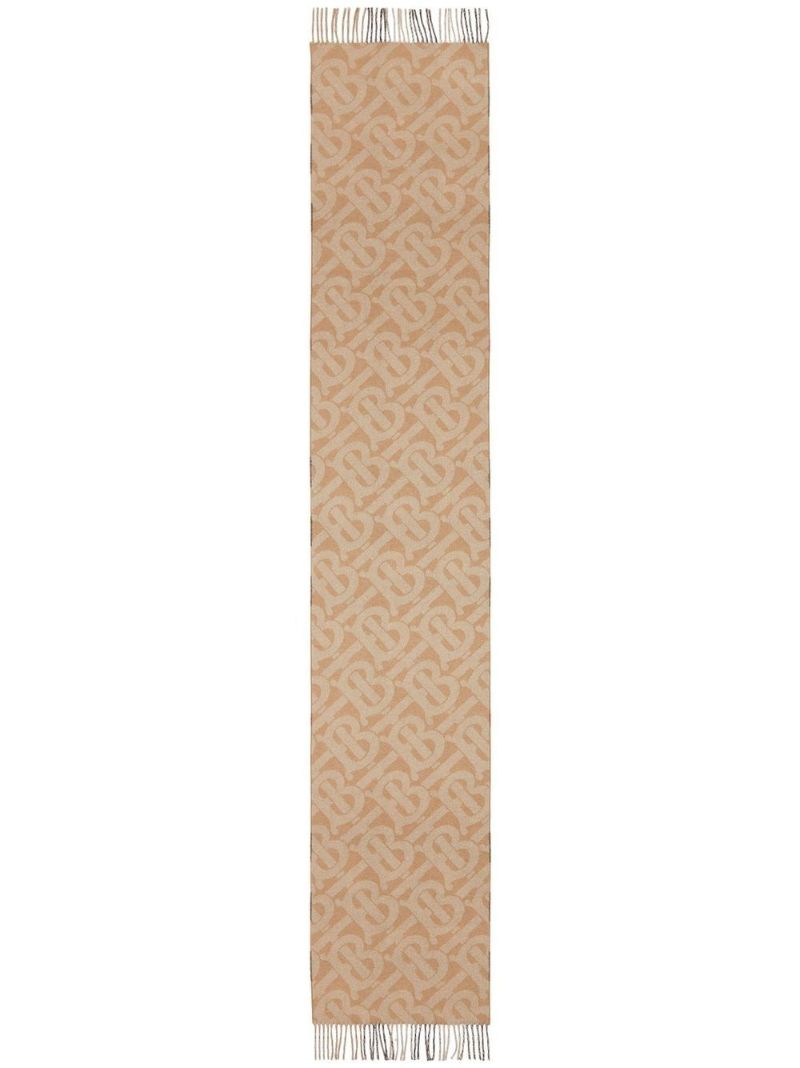 Beige Reversible Check and Monogram Cashmere Scarf