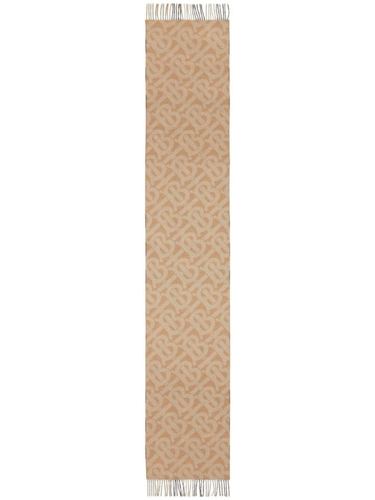 Beige Reversible Check and Monogram Cashmere Scarf