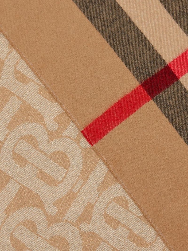 Beige Reversible Check and Monogram Cashmere Scarf